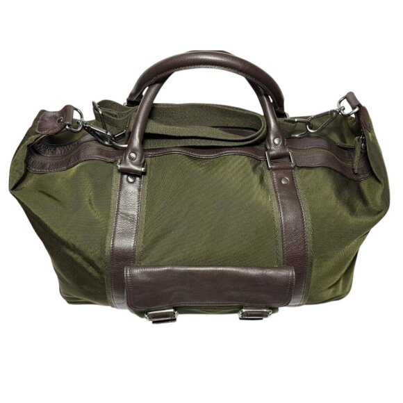 Banana Republic Bag Weekender Duffle Green Nylon Leather Travel Luggage Carry On - Picture 4 of 16